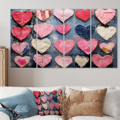 Pink And Blue Heart Pop Art III - Pop Art 4 Piece Wall Art For Living Room