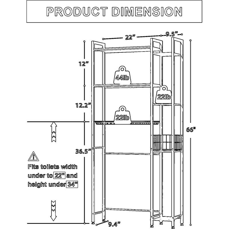 Meuble de rangement à poser au-dessus des toilettes, avec étagères en bois massif et support latéral, organisateur de salle de bain autoportant pour serviettes, articles de toilette et plus encore, noir