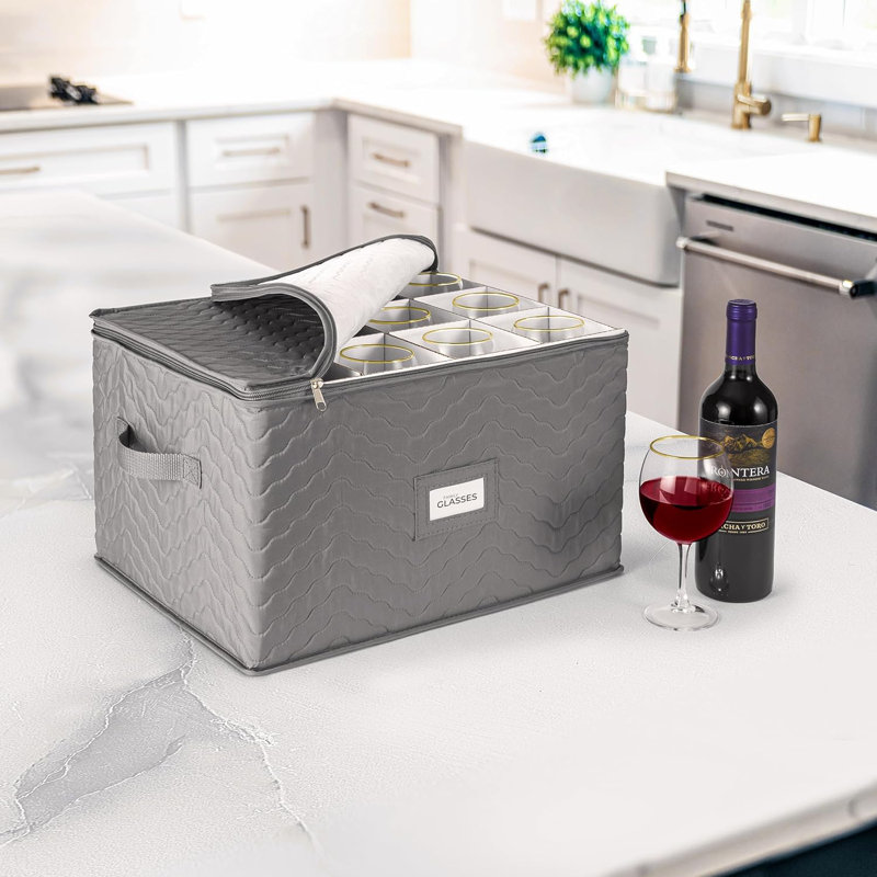 Coffre de rangement de luxe en microfibre matelassée, Gris