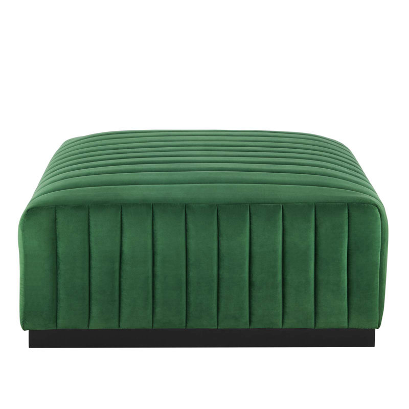 Conjure Channel Tufted Performance Velvet Ottoman, Black, Green Velvet