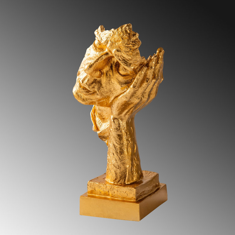 Hand-Painted Decorative Object, Gold Color, 6.3 x 13.0 x 5.5 inches | 100% Polyester Material | Unique Art Piece for Home Decor | Adds Elegance & Charm to Any Space, Perfect for Gift-Giving