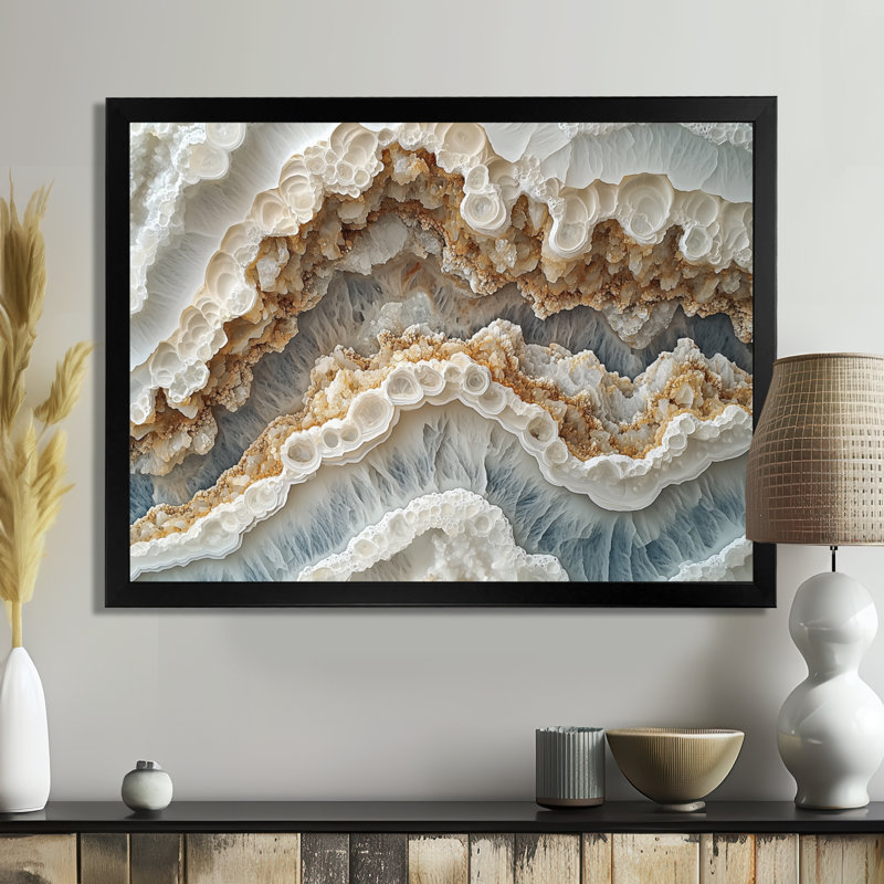 Oasis de marbre doux neutre II - art abstrait en marbre, H 30 po x l 40 po, Cadre simple, Noir
