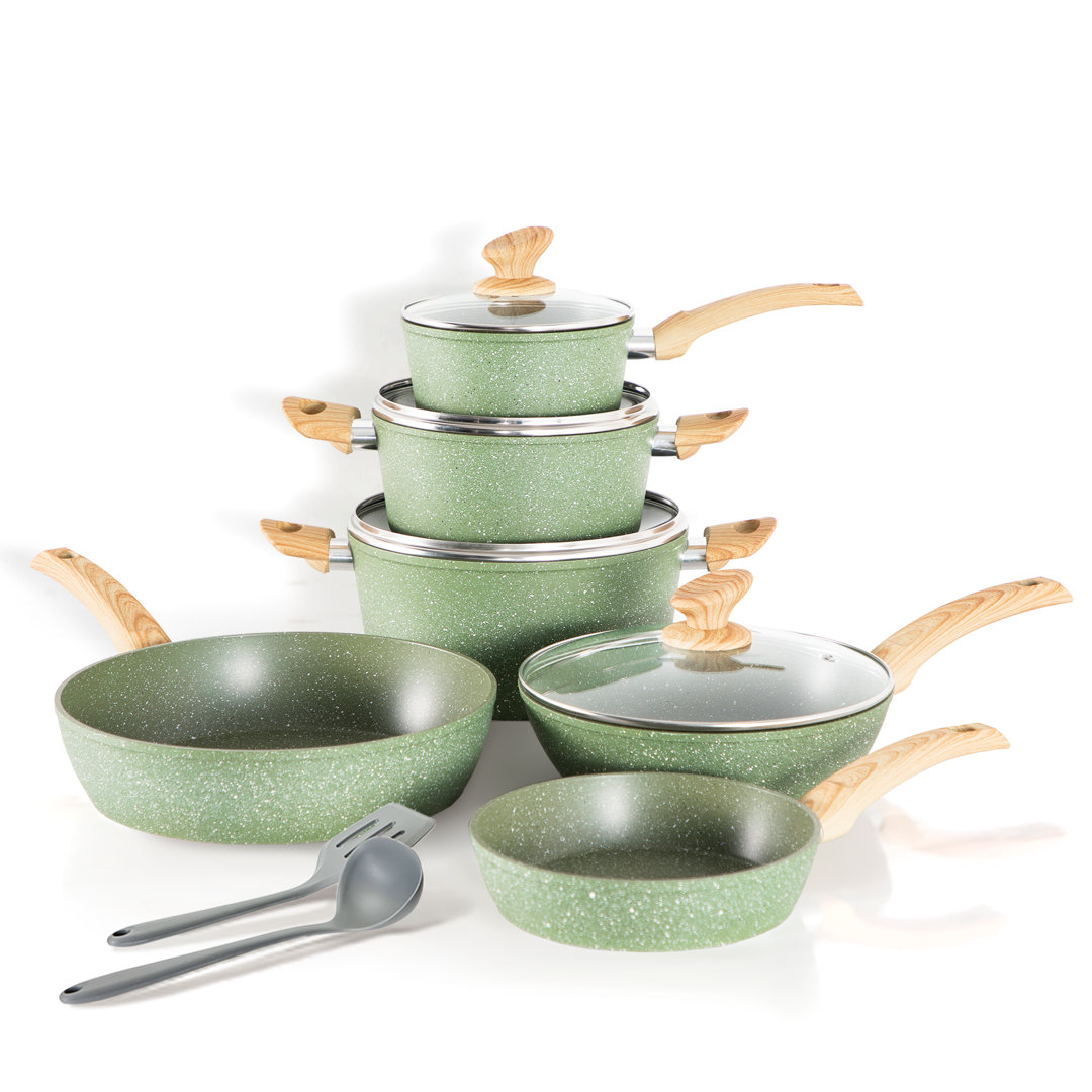 12 Piece Granite Black Nonstick kitchen Cookware Induction Pots and Pans Set Alphamarts 