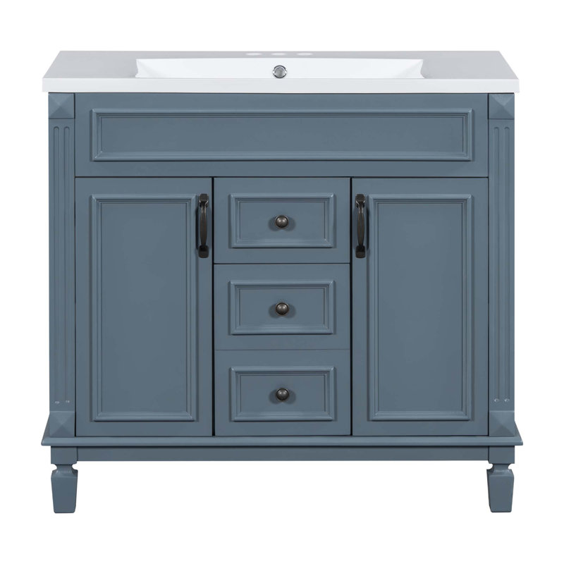 Meuble-lavabo moderne 36 po avec lavabo supérieur, Bleu gris