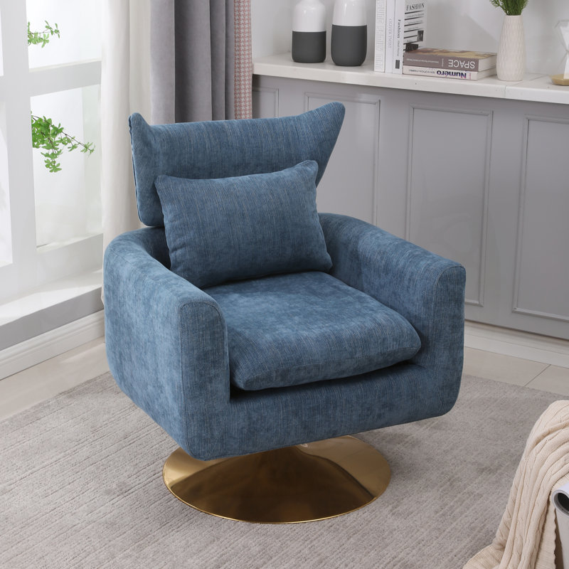 Fauteuil d'appoint pivotant à 360 degrés avec coussin, Lin bleu