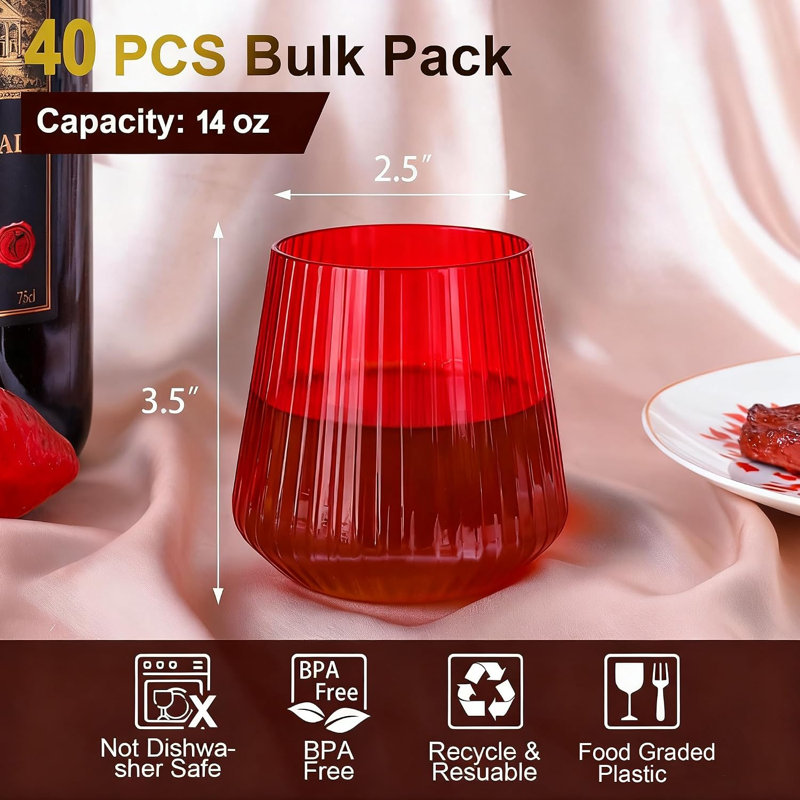 40-Piece 14 oz Red Plastic Wine Glasses
