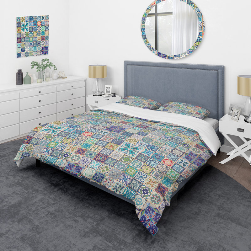 Ensemble de housse de couette en microfibre patchwork multicolore bleu vert