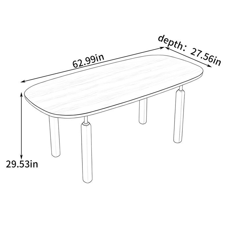 Nordic style minimalism dining table, 29.53"H x 62.99"L x 27.56"W