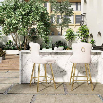 Velvet Counter Height Bar Stools with Metal Legs