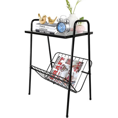 Modern Metal End Table With Magazine Holder And Storage, Compact Side Table For Living Room, Bedroom, And Small Spaces