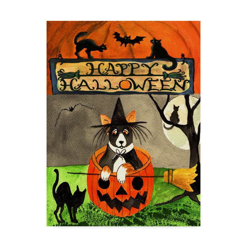 «Happy Dog Pumpkin Halloween» par Cheryl Bartley, reproduction sur toile, H 32 po x l 24 po x P 2 po