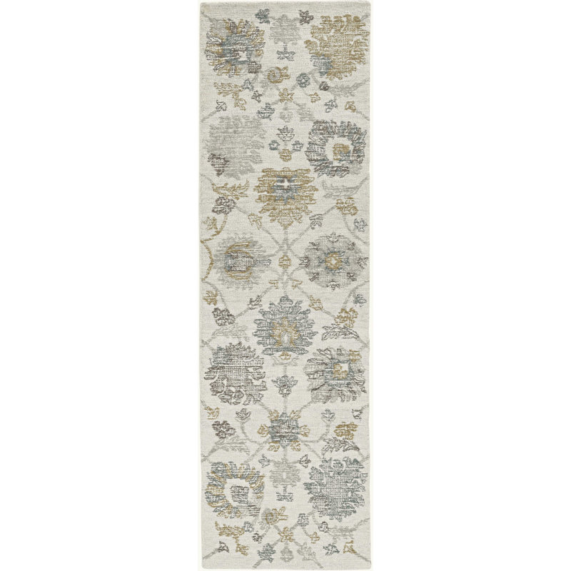 Tapis de couloir ivoire en laine Emmiline, Rectangle 2 pi x 8 pi