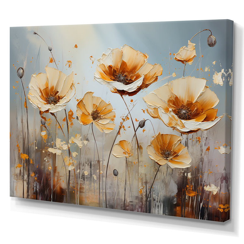 «Yellow and Grey Poppies Spatula», reproduction d'art sur toile, Toile tendue, H 34 po x l 44 po x P 1,5 po