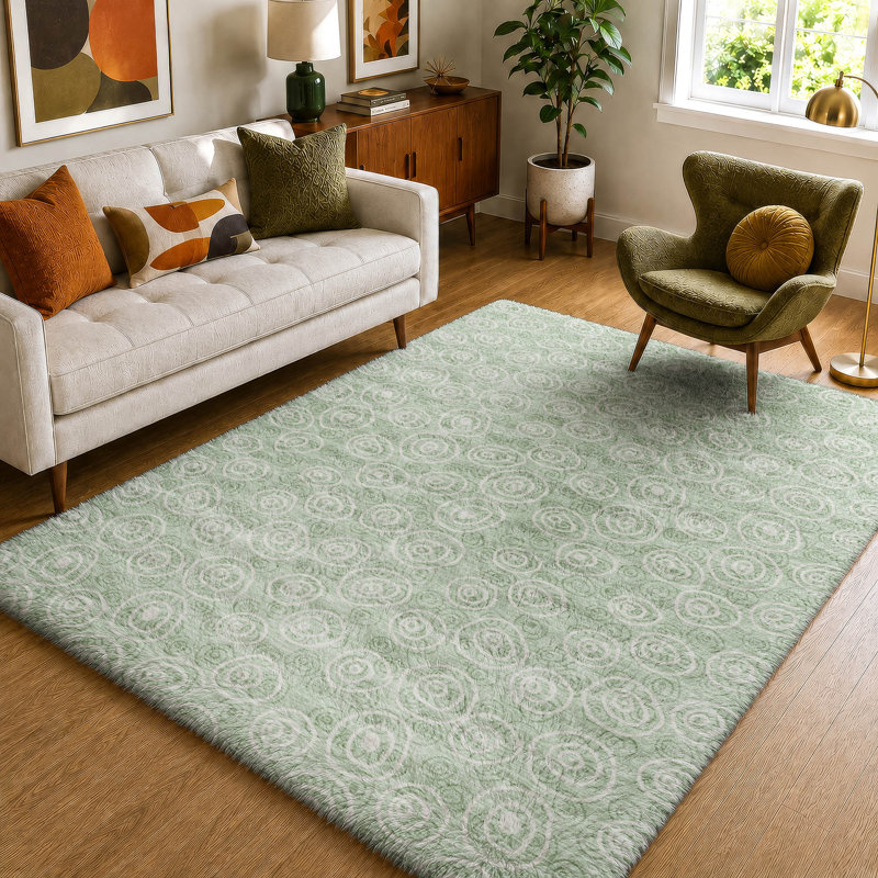 Tapis Dream Shag ADS728 à cercles, lavable à la machine de qualité supérieure, Mint, 9' x 12'