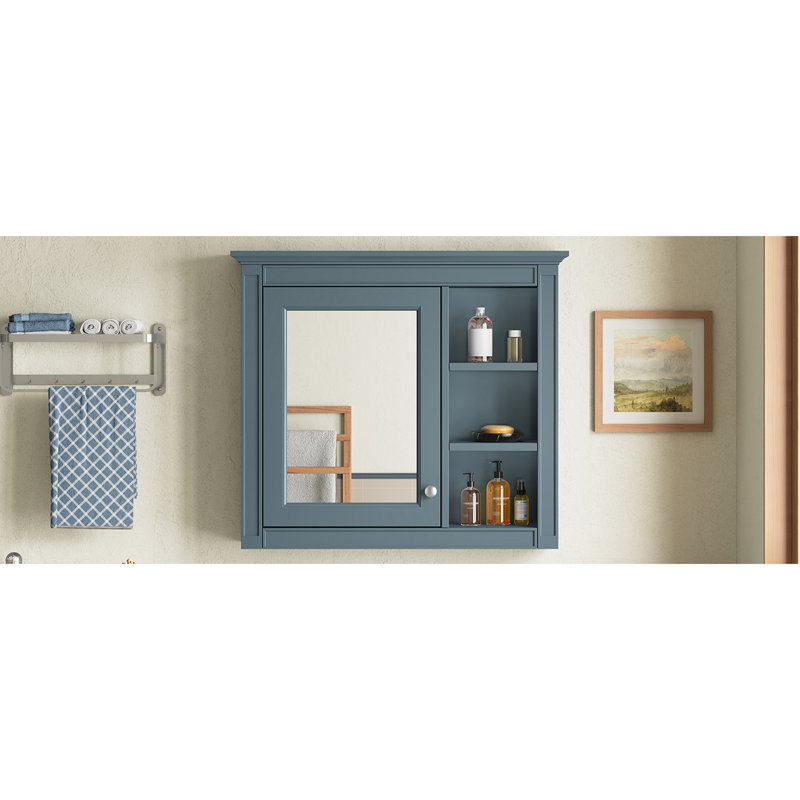 Armoire de rangement murale de salle de bain murale, 30 po x 28 po, miroir polyvalent, design moderne, finition peinte généreuse, tablettes réglables incluses de 28 po, poignée rétro de haute qualité, style, finition