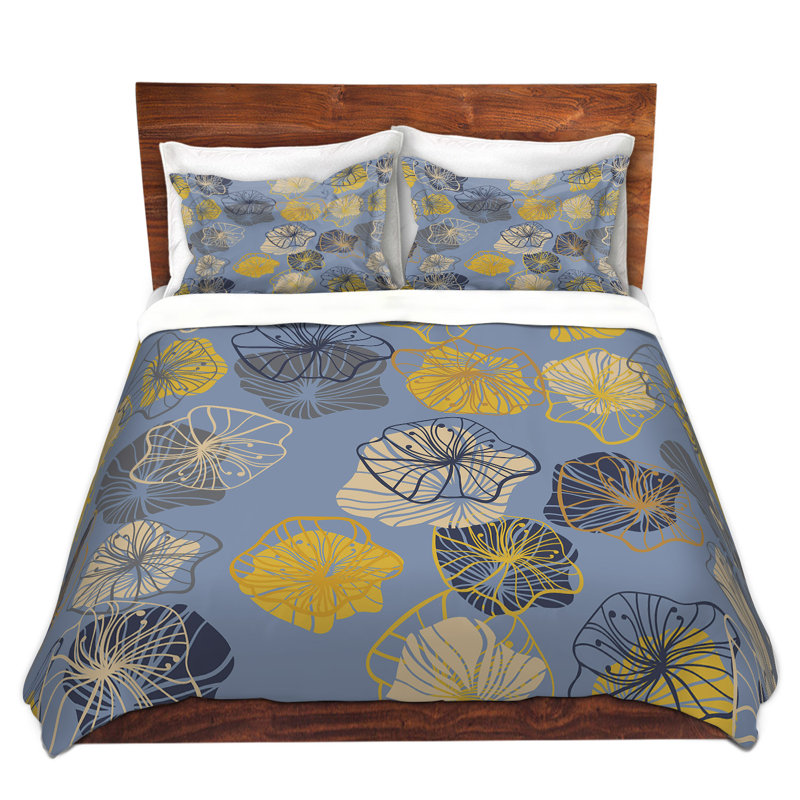 Ensemble de housse de couette gerbera ii, 1 housse de couette grand + 2 taies standards, Gris / jaune / crème
