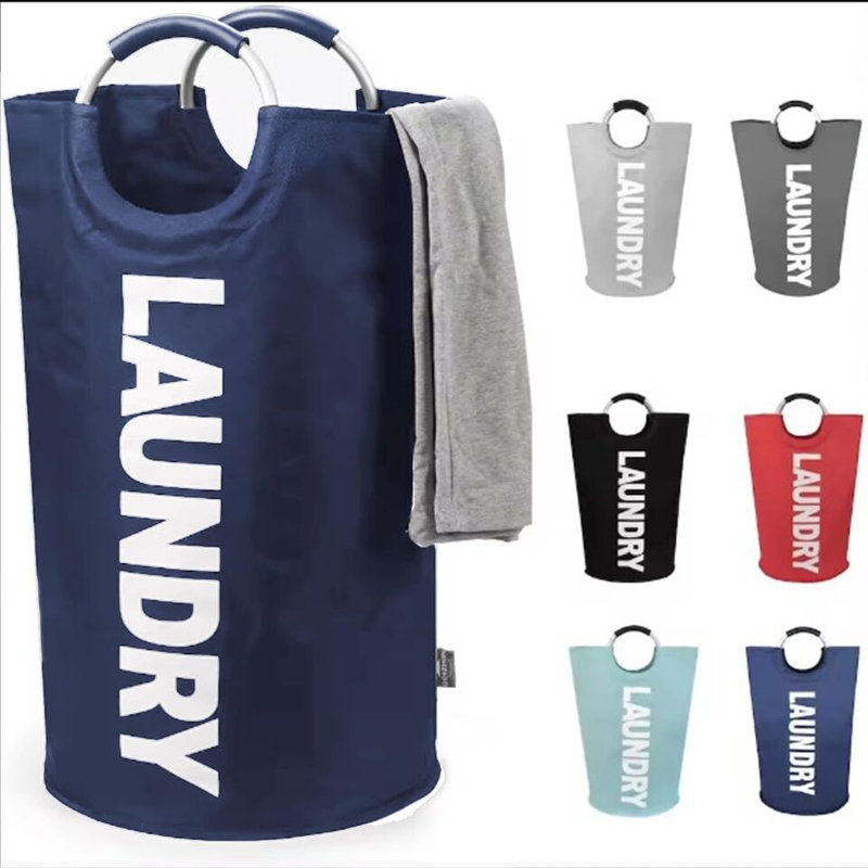 Annakiya Fabric Laundry Bag with Handles, Navy