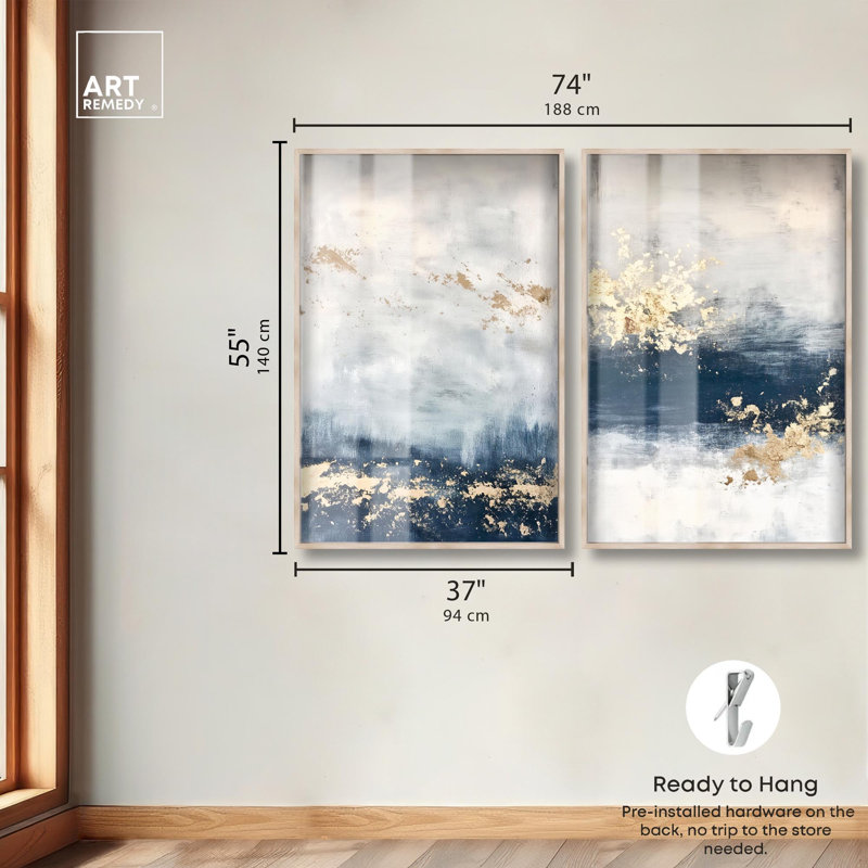 Gilded Coastal Calm Blue Art , Crème, crème, H 55 po x l 37 po