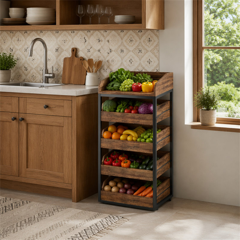 Support à panier en bois avec 5 tiroirs