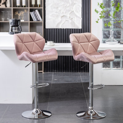 Mauve Velvet Swivel 2 - Adjustable Height, Diamond , Comfy Mid-Back, Plate , 2, Seat And Comfortable Back
