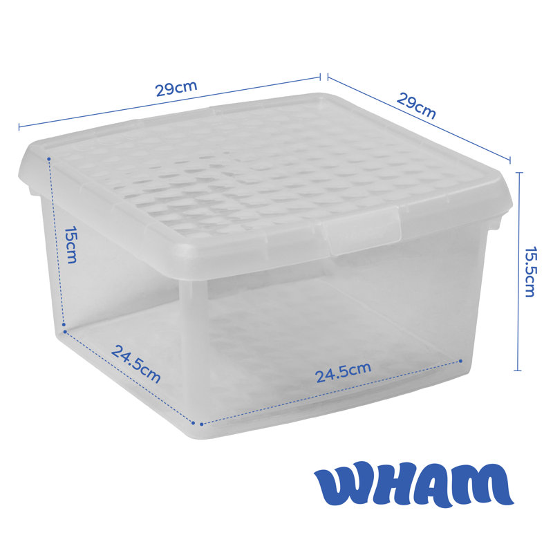 Clip 9L Square Plastic Storage Boxes with Secure Clip Lock Lids. L:29 x W:29 x H:15.5cm Clear/Clear/Clear