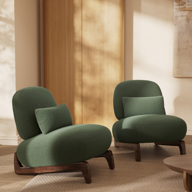 Plush Ergonomic Sherpa Accent Chair with Lumbar Support Pillow, Green
