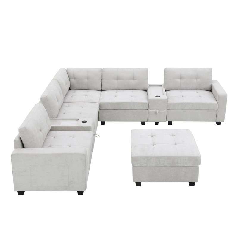 Canapé modulaire fonctionnel avec rangement, chenille gris clair, ensemble de salon moderne