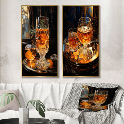 Liquid Whiskey Glass Elegance - Liquor Wall Art Living Room Set Of 2