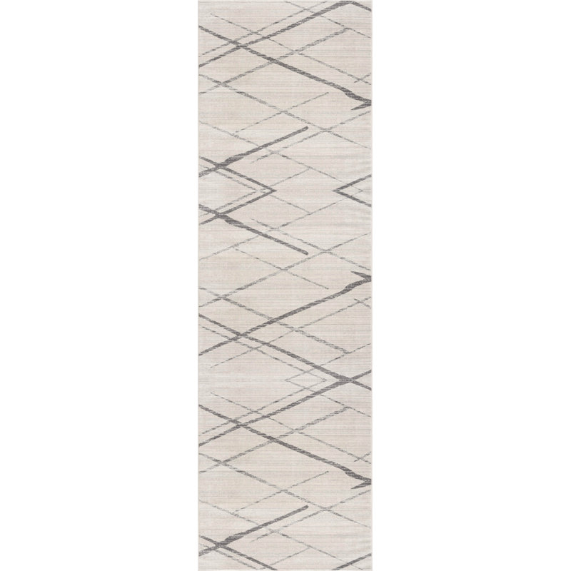 2' X 6' Gray Geometric Dhurrie Area Rug