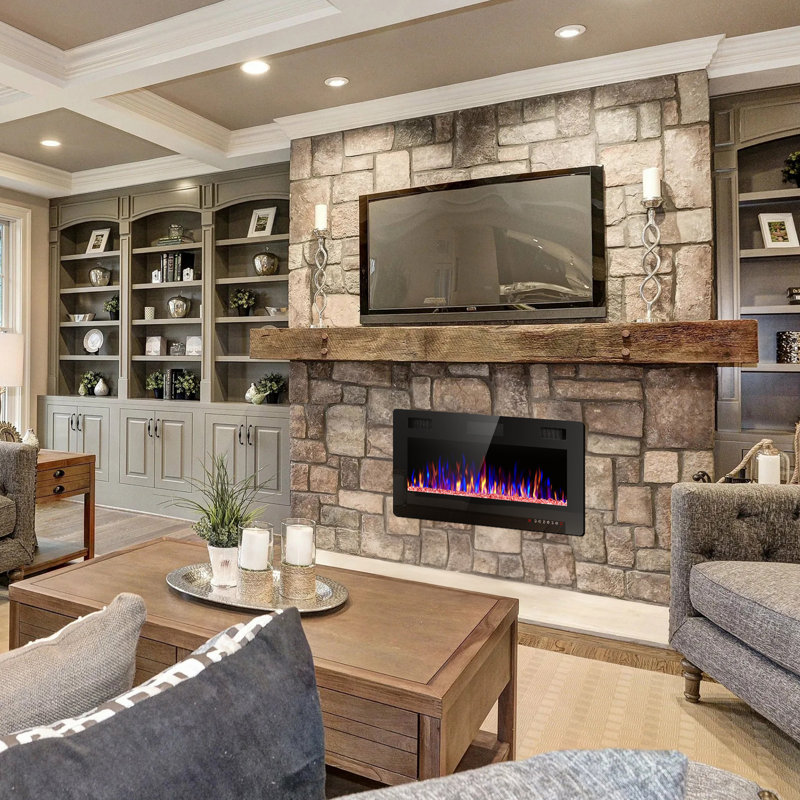 Recessed & Wall Mounted Electric Fireplace With Remote Control & Adjustable Flame, 18.1" H x 36" W x 3.86" D