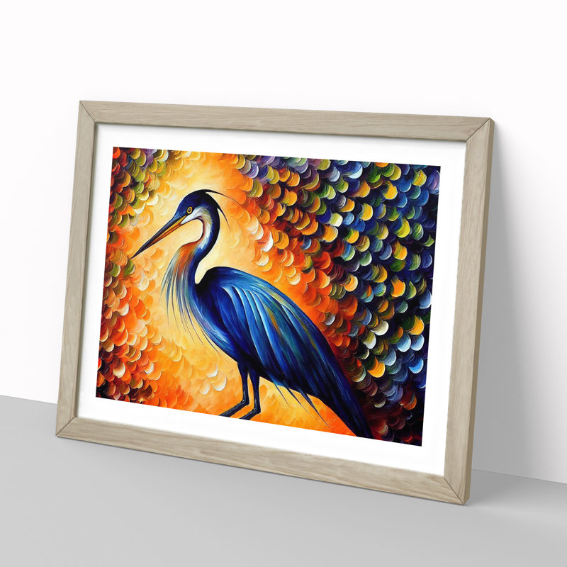 Heron Bird Abstract Vol.4 - Single Picture Frame Painting, 46cm H x 64cm W x 2cm D, Oak