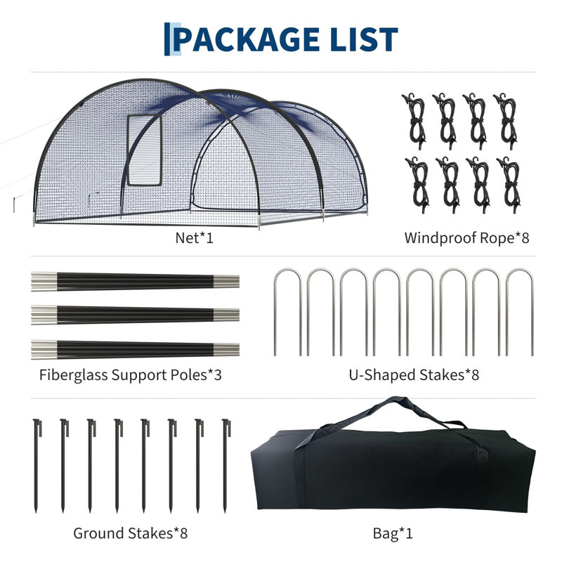 Baseball Bating Cage Net 22x12x8ft, H 96 po x l 264 po x P 144 po, Noir / Bleu