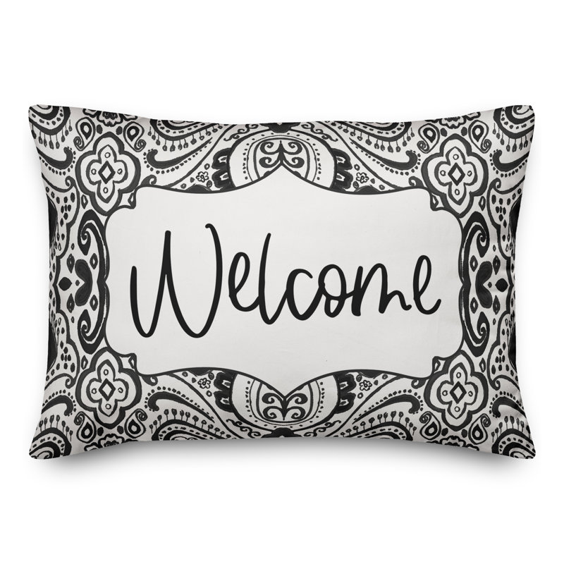  Welcome Outdoor Rectangular Pillow Cover and Insert, Black