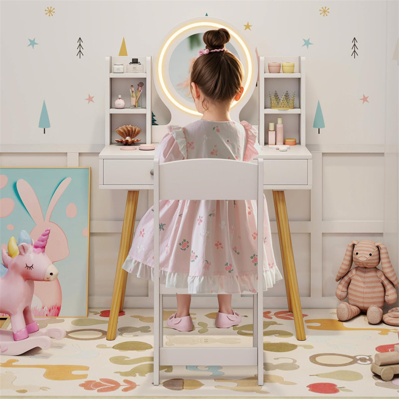 Dressing Table with Mirror, White