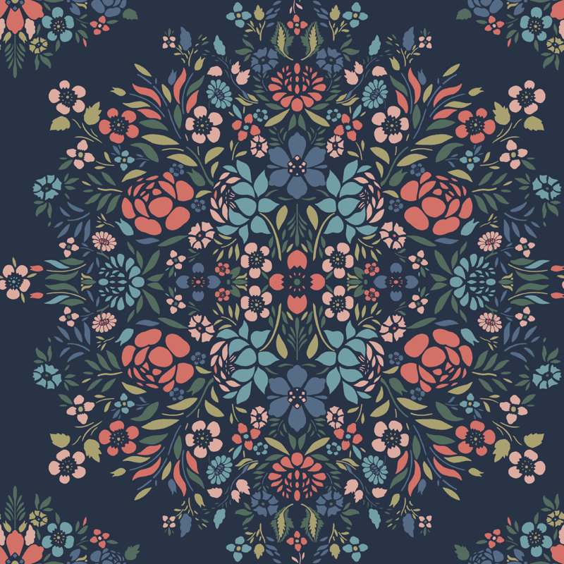 Rouleau de papier peint adhésif à motif floral L 18 pi x l 18 po Medallion, Bleu