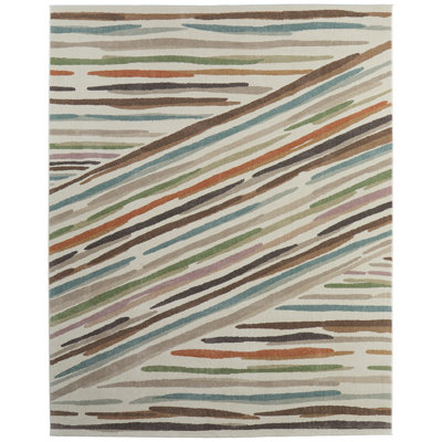 Roy Modern Abstract, Ivory/Brown/Blue Area Rug