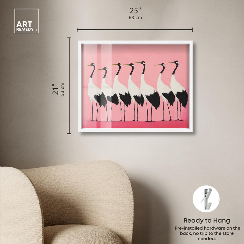 «Pink Plumage Parade Shadowbox» par Coastal Art, H 21 po x l 25 po, Blanc
