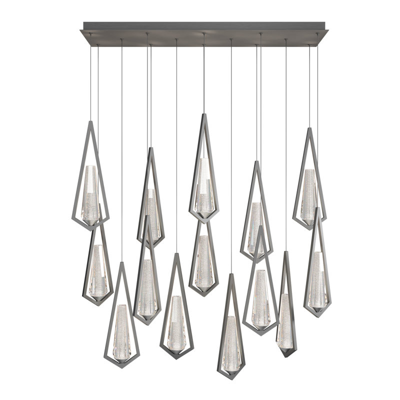 Devotion LED Pendant, 18" H x 9.5" W x 40" D, Satin Nickel, 14 Lights