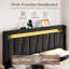Base de lit tapissier moderne avec lumières DEL RVB, station de charge et tête de lit géométrique à oreilles-1235960723-1235960748