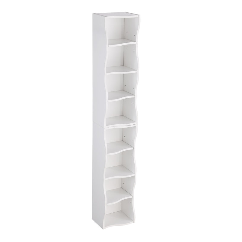 Bibliothèque ultra-mince réglable à 8 couches avec bordure ondulée - armoires supérieures et inférieures amovibles, tablettes à 3 niveaux, conception très étroite pour le bureau personnel et rangement multifonctionnel