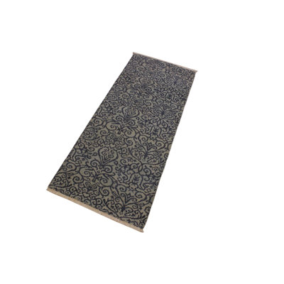Tapis de couloir bleu clair / gris en laine noué à la main 2 pi 7 po x 6 pi 2 po Madeenah