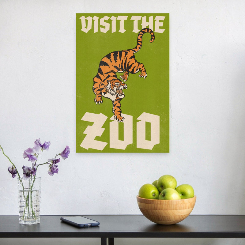 Visit The Zoo Tiger Bold Classic Retro Cat Tiger Architecture Wall Art Print by Nicholas - Wrapped Canvas Print