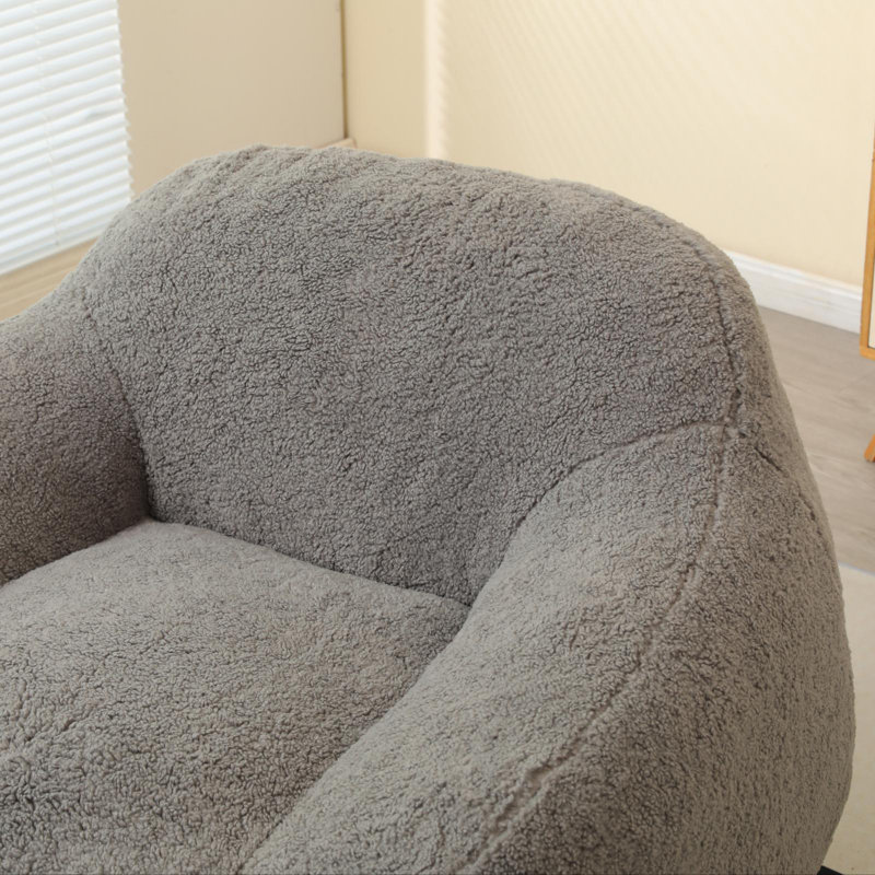 Compression High Quality Teddy Fabric Large Arn Bean Bag Chair, Light Gray Teddy