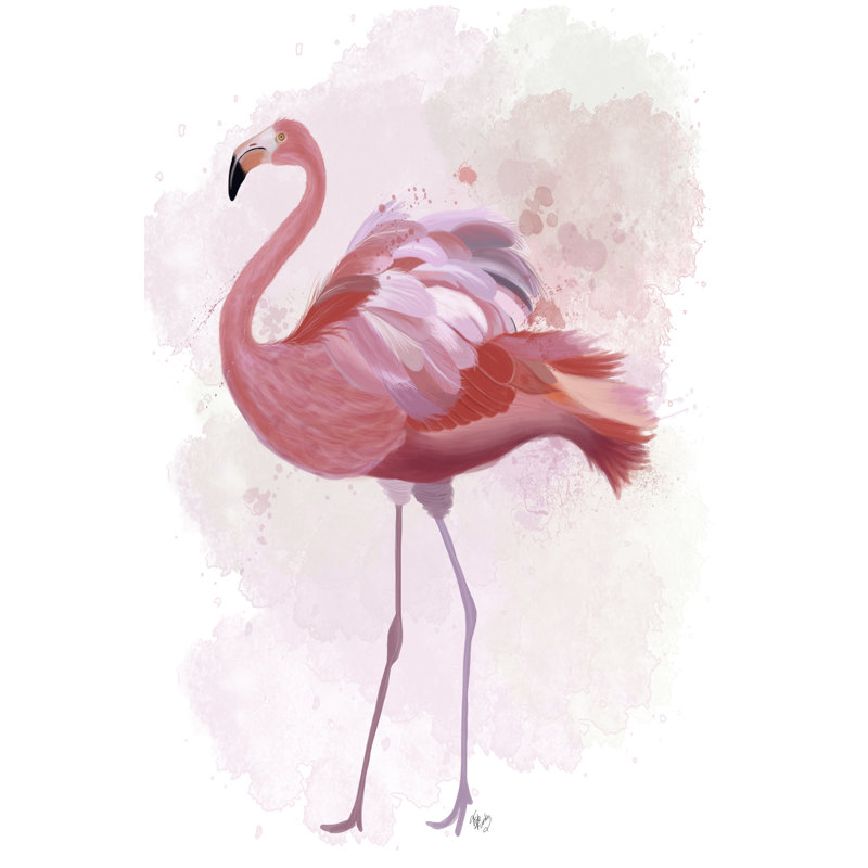 Fluffy Flamingo 1  by Fab Funky - Painting Print, 30cm H x 20cm W, Wrapped Canvas