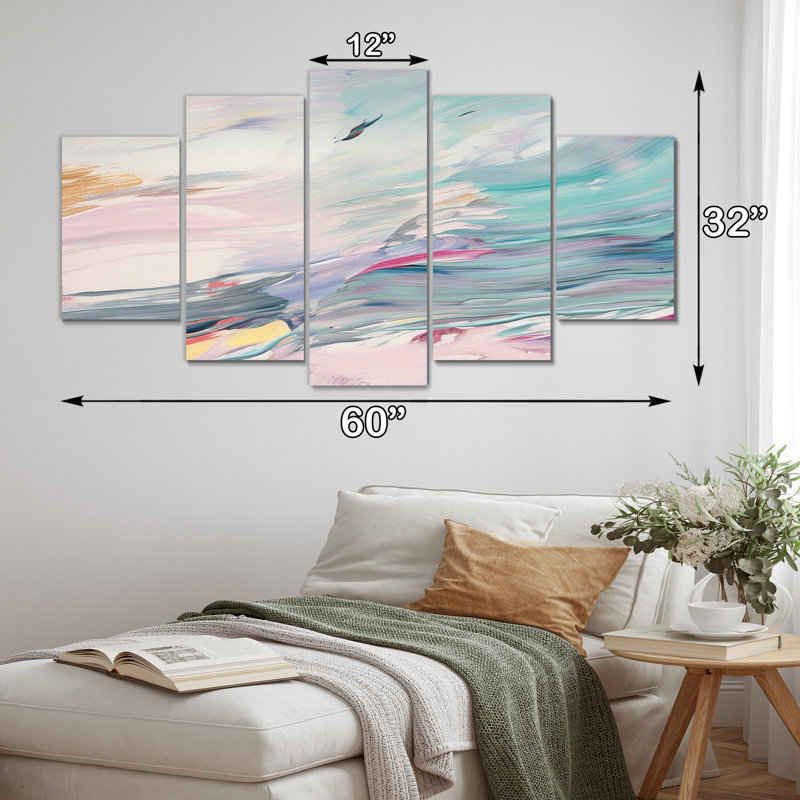 Spring Miracles In Tender Retro Pastel - Art mural abstrait sur toile - 5 panneaux