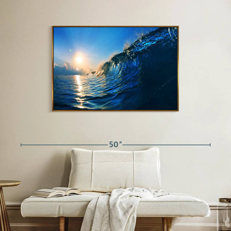 Blue Ocean Wave, Floating Frame Gold, 40" X 27"