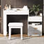 31 coiffeuses avec miroir rabattable, 3 modes d'éclairage couleur et revêtement de tabouret confortable - Ajoutez du confort à votre unité de rangement rétractable à maquillage blanc, bois massif de qualité-294537515