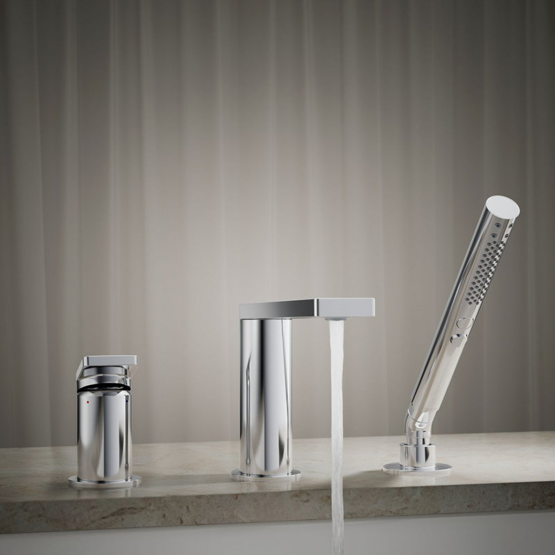 Composed Deck-Mount Bath Faucet With Handshower, Polished Chrome
