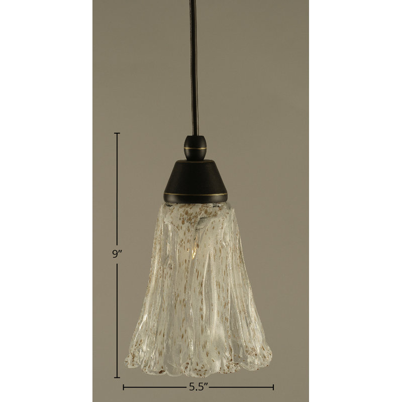 Mini-luminaire suspendu à cordon suspendu en granit foncé avec verre à glace italien cannelé de 5,5 po