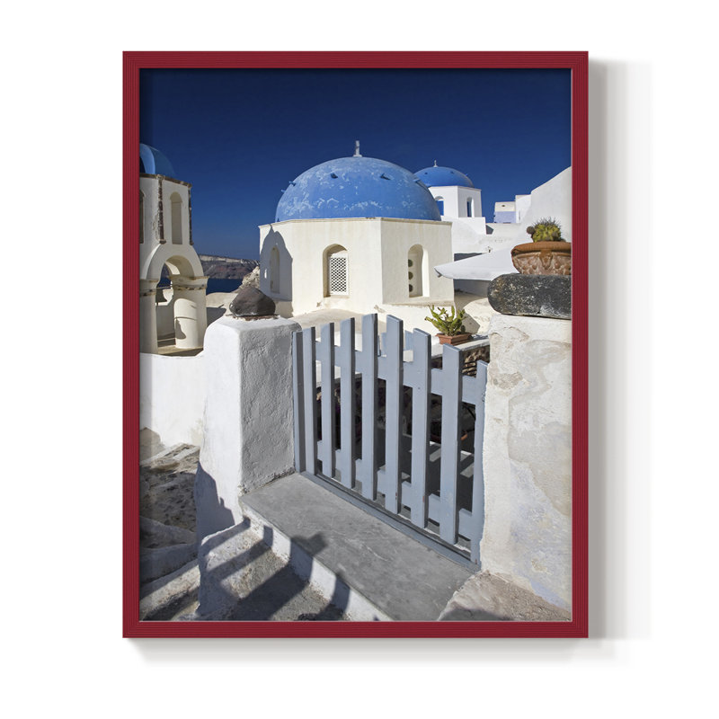 Santorini Sidewalk, reproduction encadrée - bois massif, Rouge, H 10 po x l 8 po